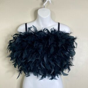 100% LINEN CROPPED CORSET BODICE FEATHER FRONT LACEUP BACK SIZE M ADJUSTABLE